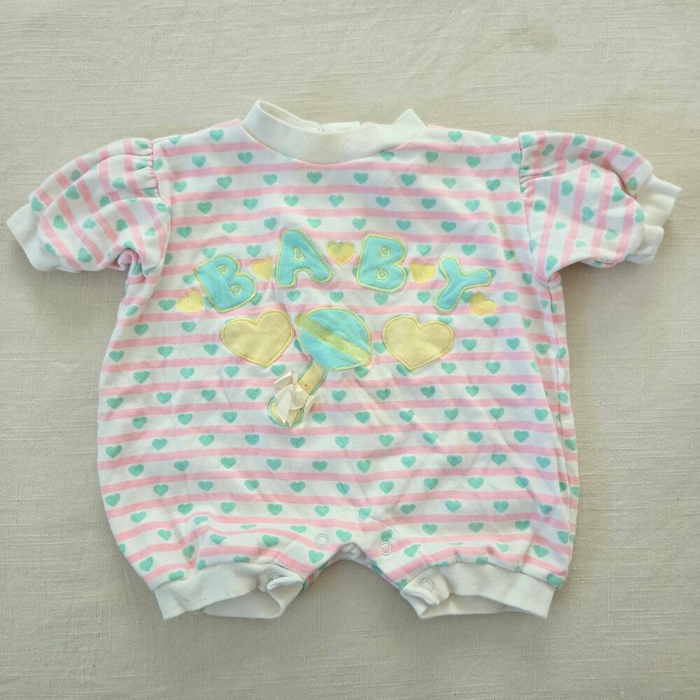 Vintage "Baby" Heart Bubble Romper 3-6 months